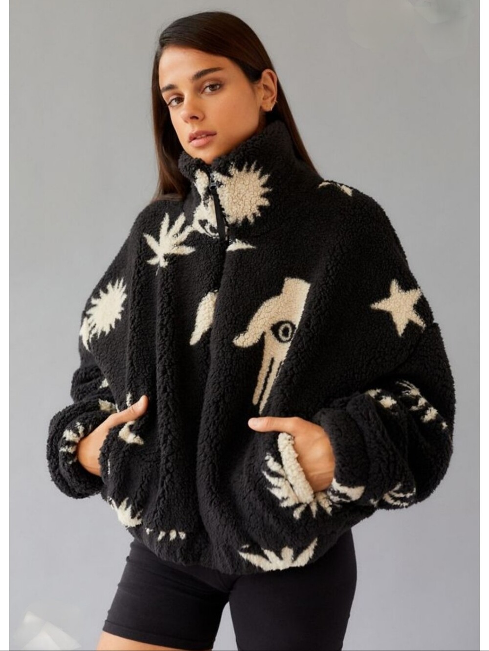 Urban Outfitters Olivia Evil Eye Sherpa Zip Up jacket